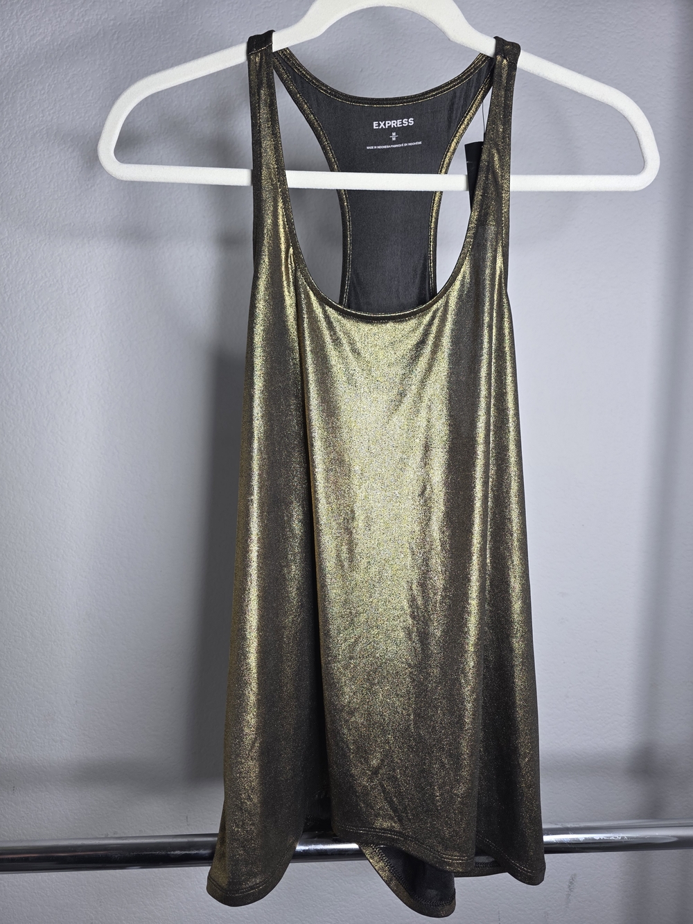 Express Metallic Olive-Gold Racerback Tank Top